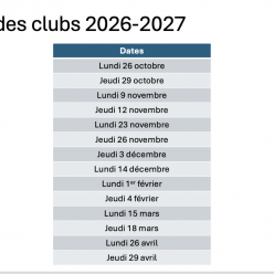 Planning de la Coupe des clubs 2026-2027